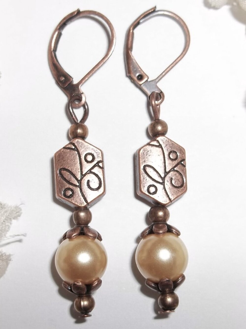 Yellow Boho Earrings Pearl Copper Bohemian Style Set Pair Dangle Drop Woman E1